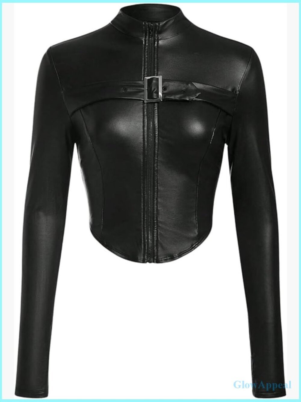 Leather Cropped Jacket Long Sleeve Zip Up Club Outerwear